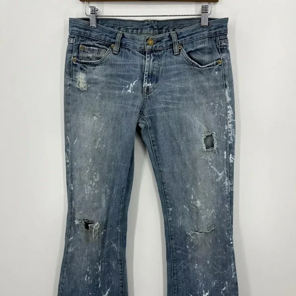 Seven 7 For All Mankind Jeans Women's 29 Blue Flared Distressed Grunge‎ Vintage - Picture 2 of 12